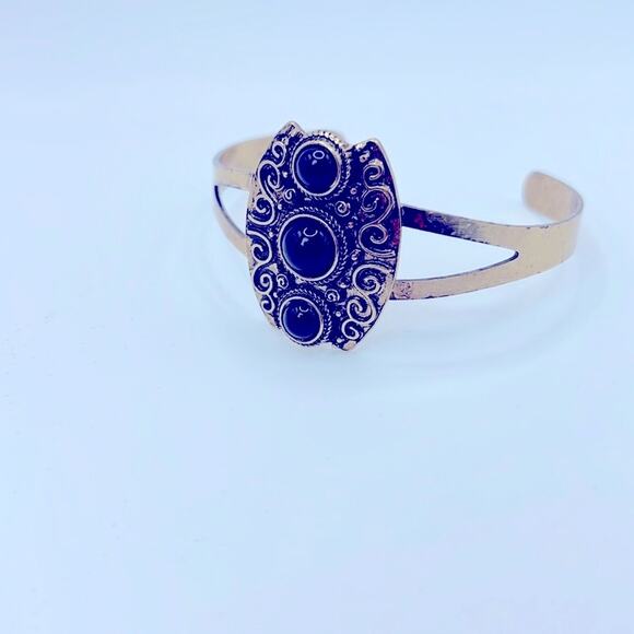 NEW! Free People Brass Bangle Bracelet Cuff with Black Gemstone Accents - Picture 3 of 8